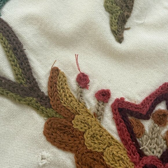 Pottery Barn Embroidered Floral Pillow Covers 23.5" x 23.5" Cotton Linen Beige - Picture 4 of 9